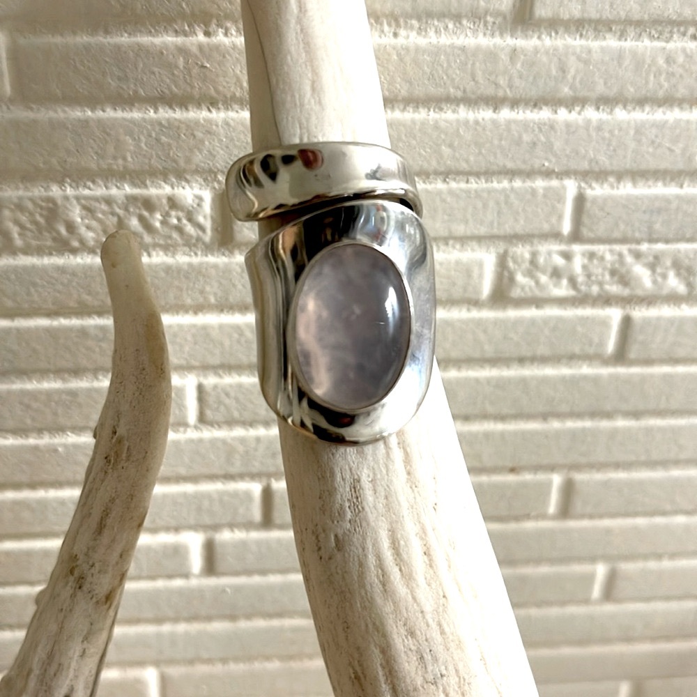 Large 925 Sterling silver pink stone wrap ring BEAUTIFUL adjustable size